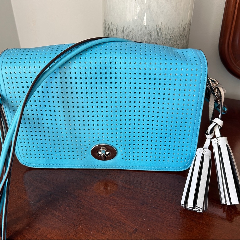 Coach Turquoise Perforated Crossbody Bag